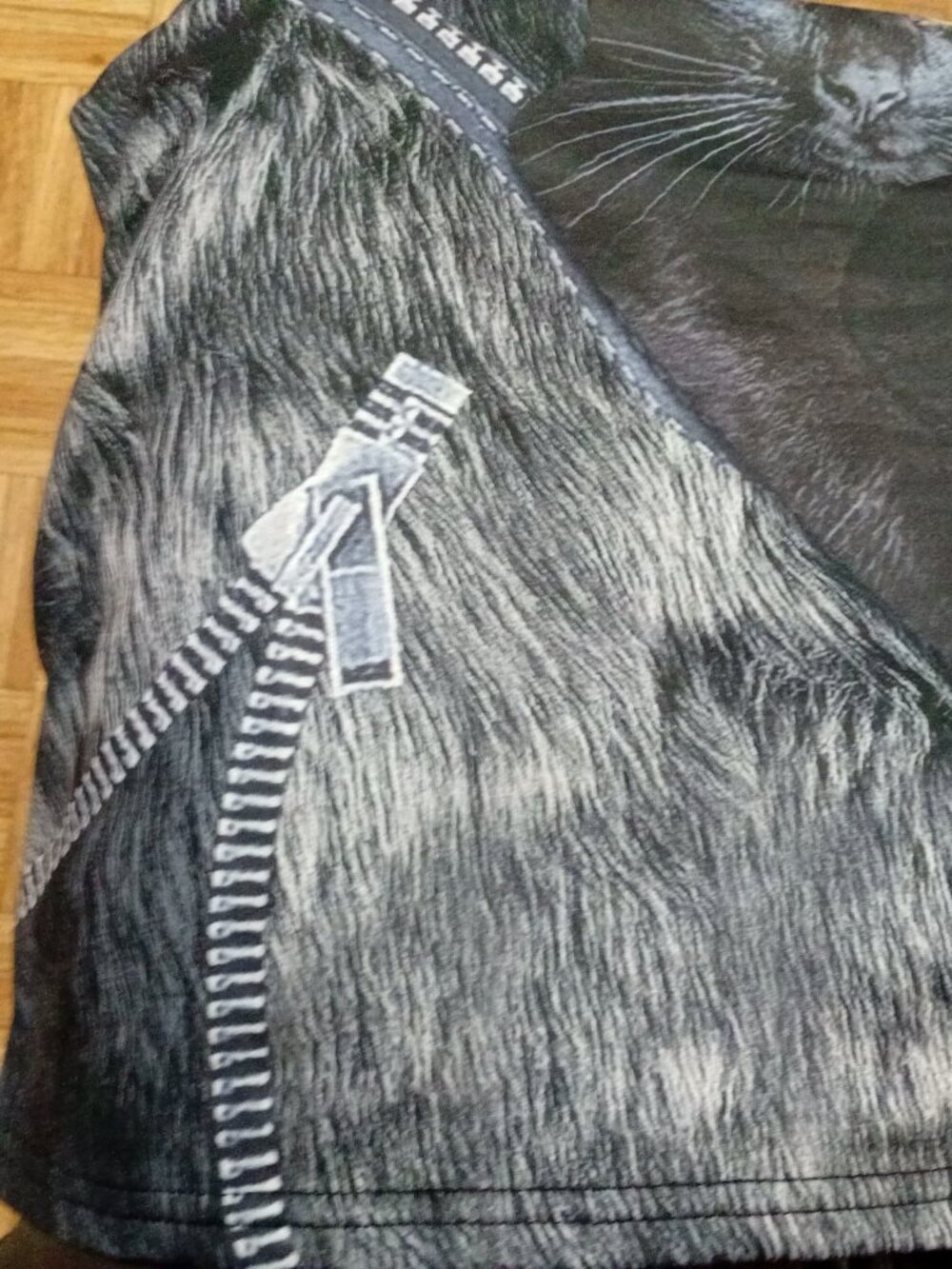 Long Sleeve Top | Illusion Black Cat & Faux Zipper Print - Picture 6 of 9